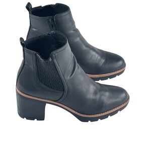 Naturalizer Ankle Chelsea Boots Sz 8.5 M Black Block Heel Lug Sole Platform